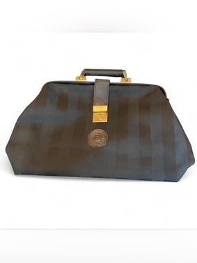 Vintage Fendi Black Striped styled Doctor Bag with Gold Hardware see pics